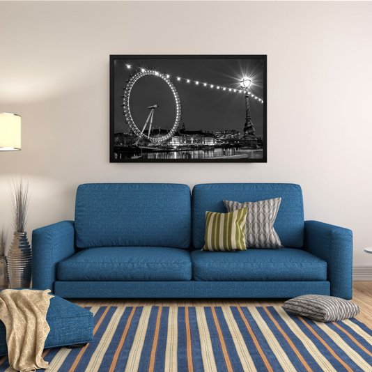 Quadro Imagem com Moldura e Vidro Roda Gigante Londres 90x60cm
