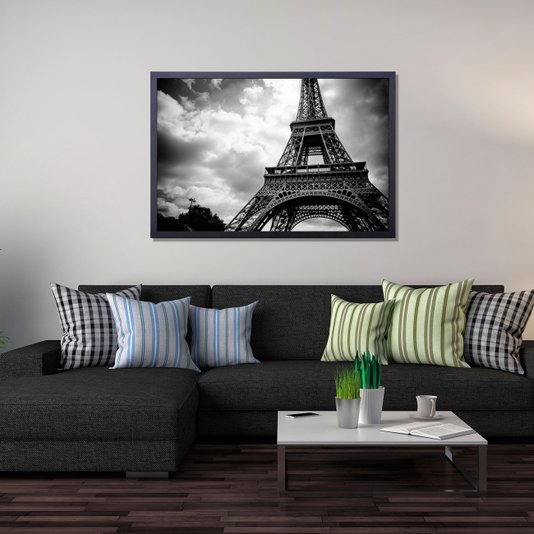 Quadro Decorativo com Moldura e Vidro Torre Eiffel Paris 90x60cm