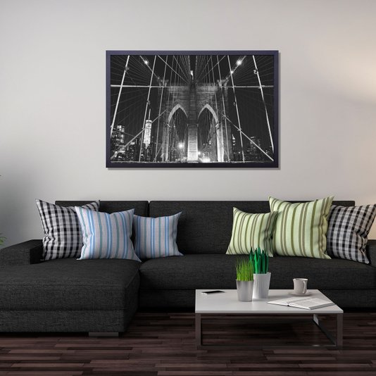 Quadro Decorativo Imagem Emoldurada com Vidro Ponte do Brooklyn 90x60cm