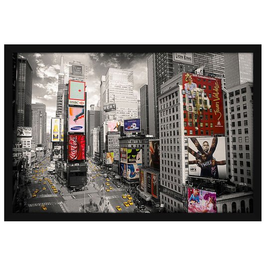 Quadro Decorativo Poster s/ Vidro Times Square Mol. Preta 94x64cm