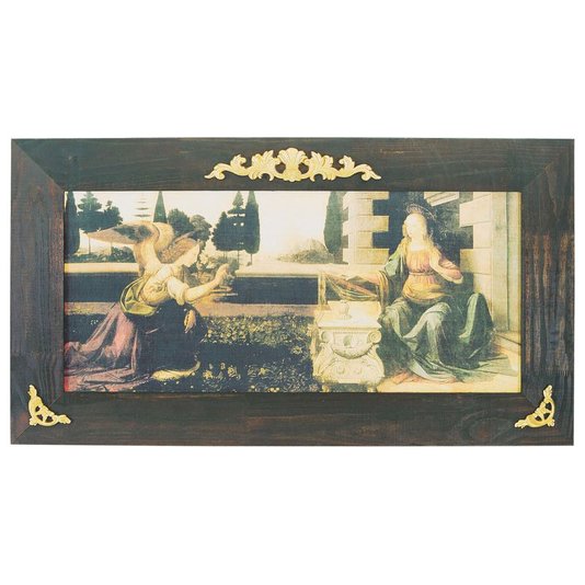 Quadro Decorativo Religioso Obra de Arte Arcanjo Gabriel e Virgem Maria 127x70cm