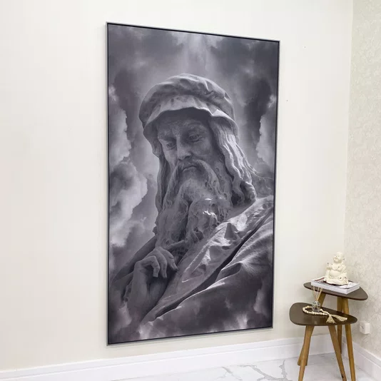 Quadro Decorativo Retrato da Escultura Leonardo da Vinci Tons Neutros 120x210 cm