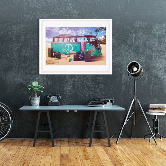 Quadro Decorativo Retrô Praia Kombi 100x80cm