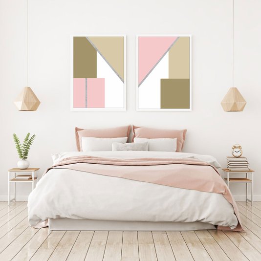 Quadro Decorativo Rosê Colorido Formas Geométrica 50x70 cm