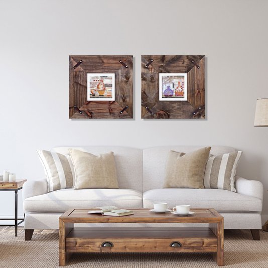 Quadro Decorativo Rústico com Tachas de Metal Vasos 40x40cm