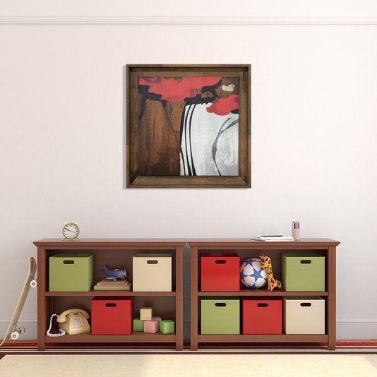 Quadro Decorativo Rústico Tela Floral com Moldura 90x90cm