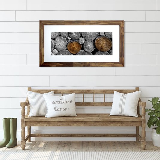 Quadro Decorativo Rústico Troncos de Madeira Cortados 110x60cm