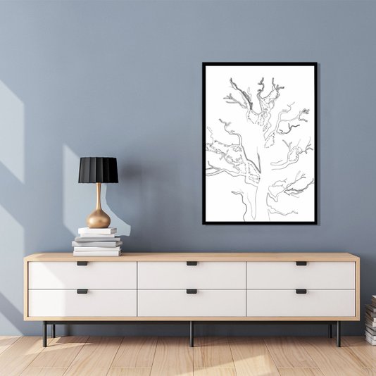 Quadro Decorativo Silhueta de Árvore com Moldura Preta - Escolha o Tamanho