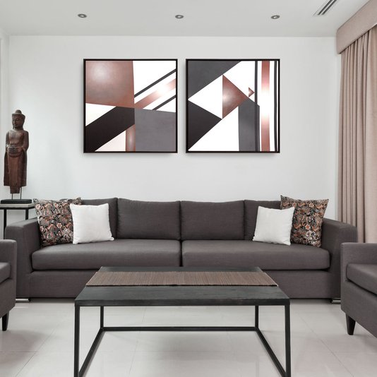 Quadro Decorativo Tela Canvas Abstrata Colorida com Moldura Marrom
