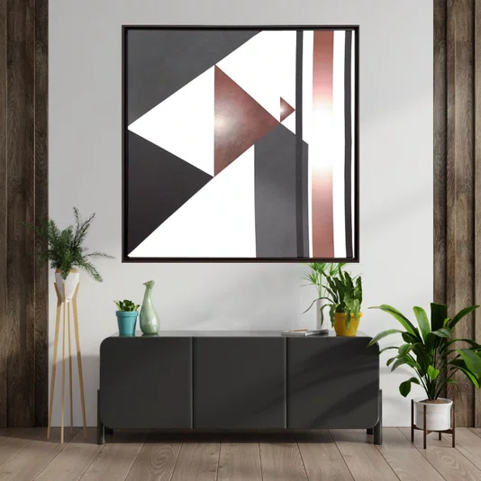 Quadro Decorativo Tela Canvas Abstrata Colorida com Moldura Marrom