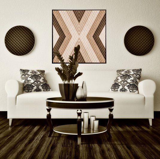 Quadro Decorativo Tela Canvas Abstrata Geométrica com Moldura Marrom 60x60cm