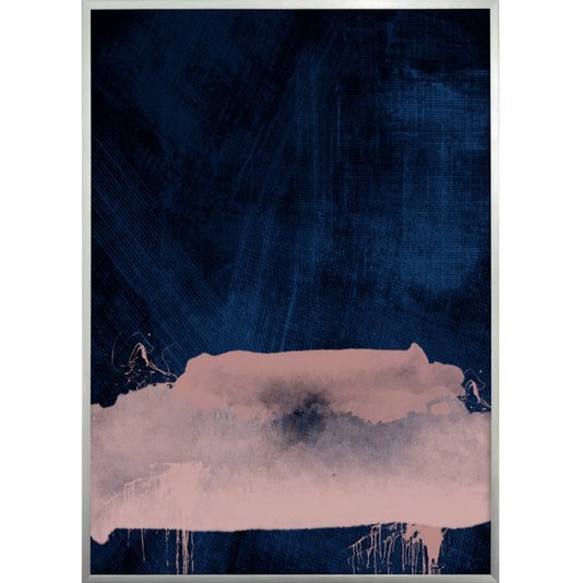 Quadro Desenho Abstrato Azul e Rosê 50x70 cm