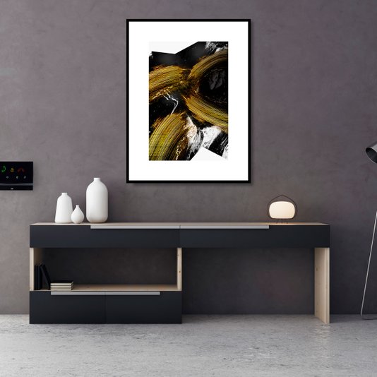 Quadro Desenho Abstrato Decor Preto e Dourado 90x120cm