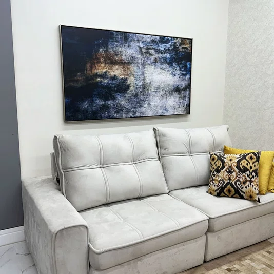 Quadro em Canvas Abstrato com Moldura Prata Envelhecida Elegante 160x90 cm