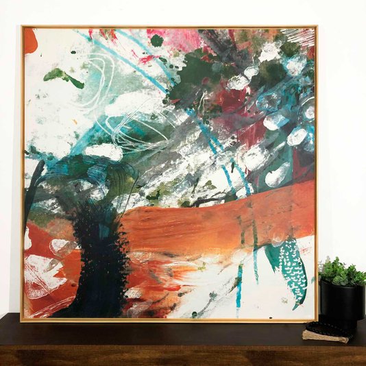 Quadro em Canvas Abstrato: Cores Vibrantes, Moldura Natural - Decore com Estilo
