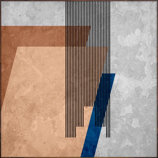 Quadro em Canvas Arte Geométrica Vibrante com Moldura Marrom: Estilo e Cores em Foco 100x100 cm
