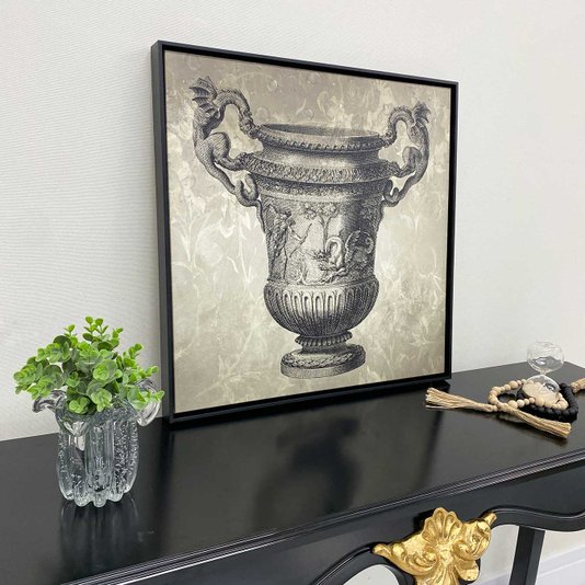 Quadro em Canvas com Moldura Preta Imagem Ânfora Arte Medieval Dragões