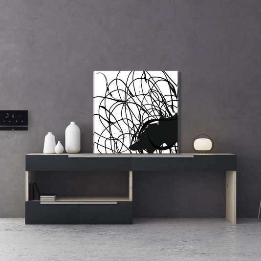 Quadro em Canvas Tela Decorativa em Preto e Branco Abstrata Moderna 50x50cm
