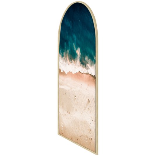 Quadro em Formato Janela da Beira Mar Águas Claras com Moldura Marupá Natural