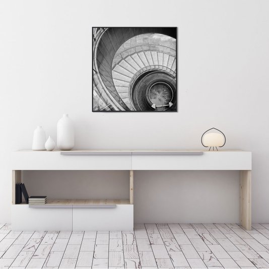 Quadro em Preto e Branco Escada Espiral por Dorival Moreira 50x50 cm