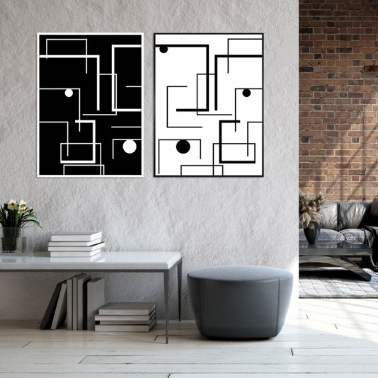 Quadro em Preto e Branco Formas Geométricas 60x80 cm