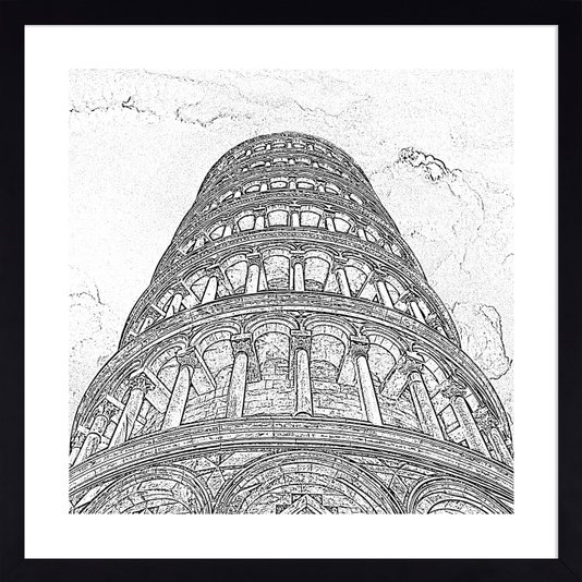 Quadro em Preto e Branco Fotocópia Torre de Pisa 60x60 cm