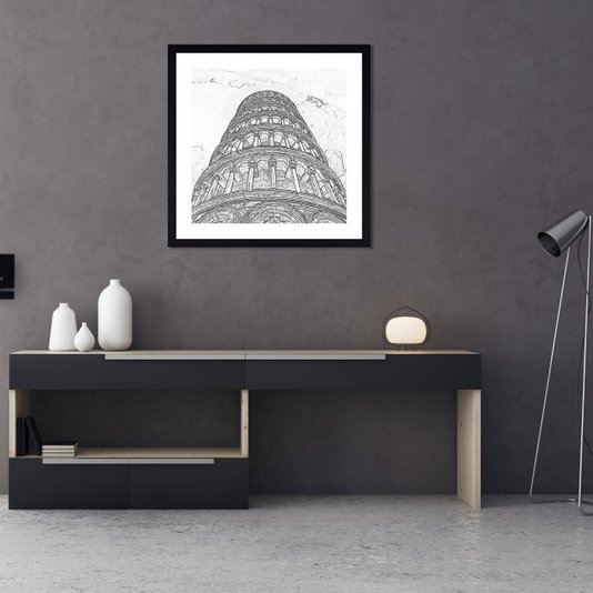 Quadro em Preto e Branco Fotocópia Torre de Pisa 60x60 cm