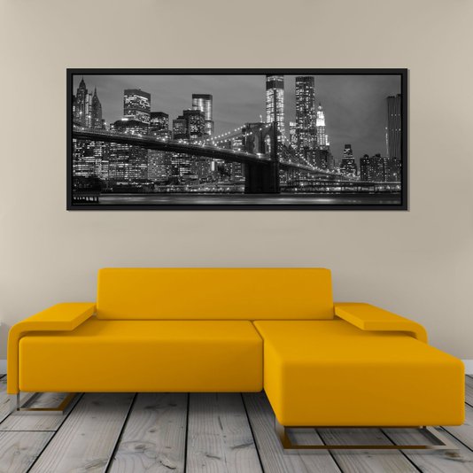 Quadro Panorâmico Ponte Brooklyn New York em Preto e Branco Transforme seus Ambientes