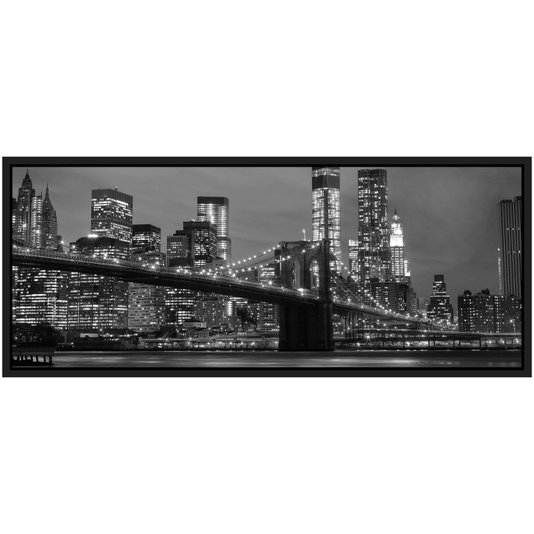 Quadro Panorâmico Ponte Brooklyn New York 120x50cm Preto e Branco