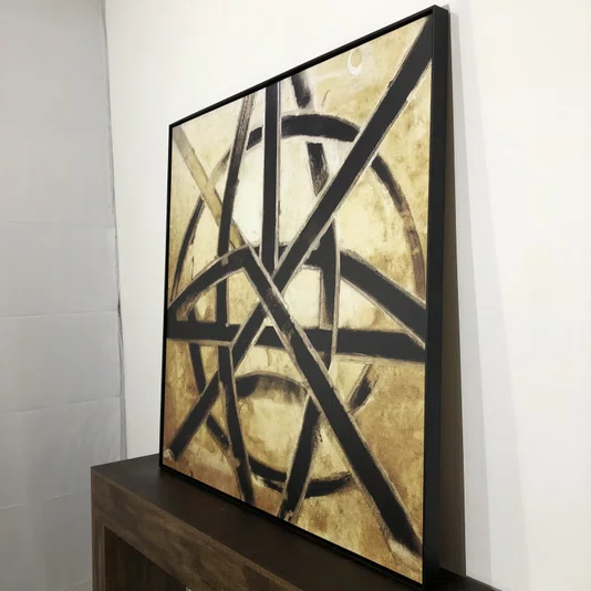 Quadro em Tela: Arte Abstrata Moderna com Moldura Flutuante Preta 120X120 CM