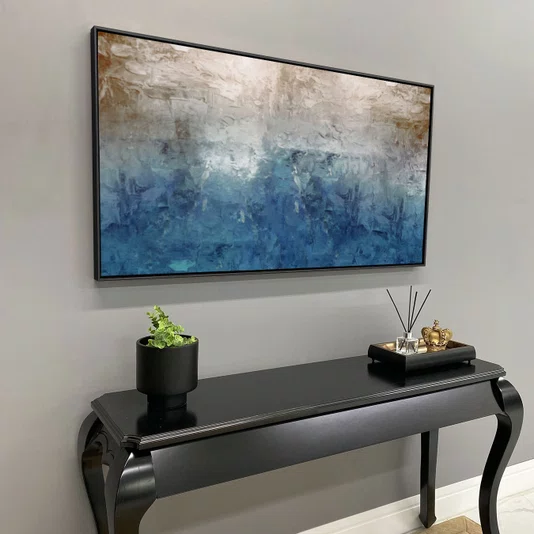 Quadro em Tela Canvas Abstrata Moderna com Moldura Preta Arte Contemporânea