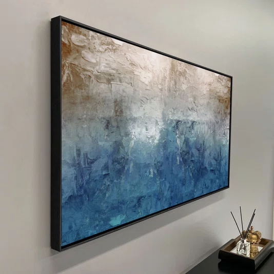 Quadro em Tela Canvas Abstrata Moderna com Moldura Preta Arte Contemporânea