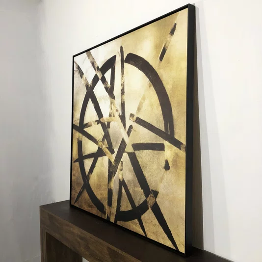 Quadro em Tela Canvas Arte Abstrata Moderna com Moldura Preta 120x120 CM