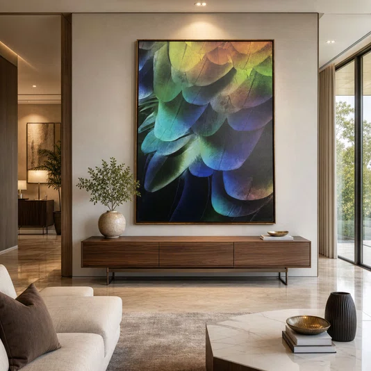 Quadro em Tela Canvas Arte Abstrata Penas de Arara Coloria Elegânte 90x120 CM