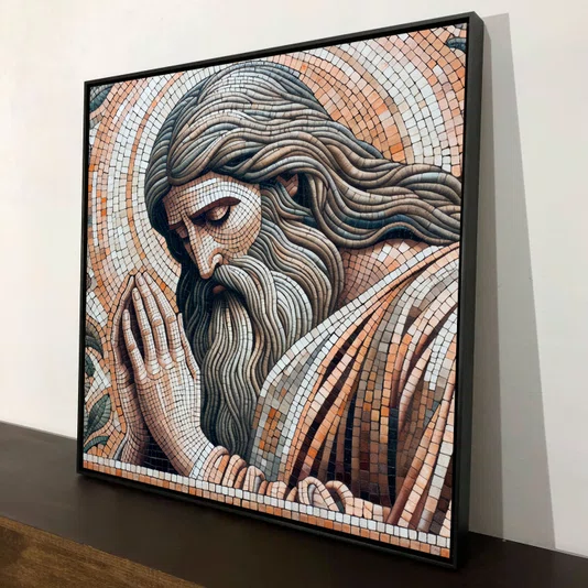 Quadro em Tela Canvas Ladrilhos Moderna  Imagem de Jesus Orando 80x80 CM