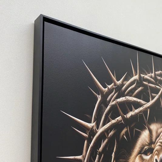 Quadro em Tela Canvas Leão com Coroa de Espinhos: Arte Impactante 120x120 CM