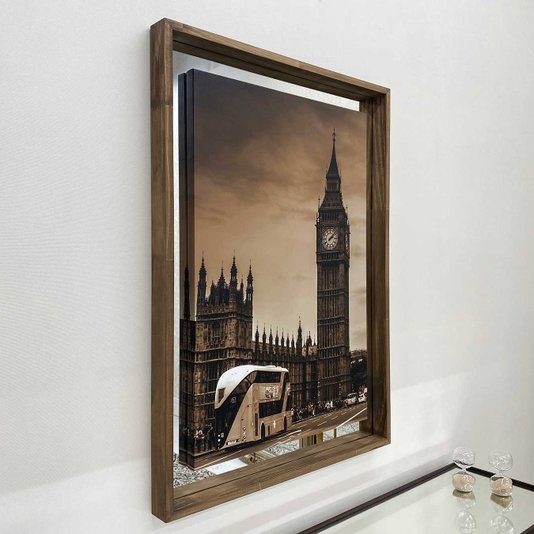 Quadro em Tela Canvas Londres Torre Big Ben Com Espelho e Moldura Rústica