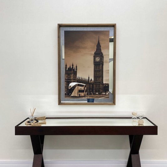 Quadro em Tela Canvas Londres Torre Big Ben Com Espelho e Moldura Rústica