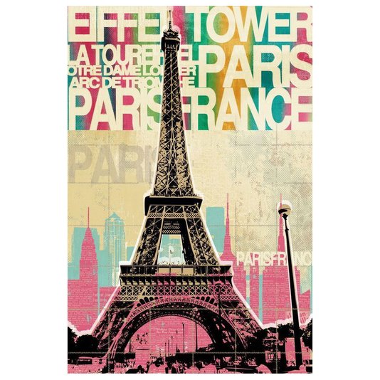 Quadro em Tela Decorativa Colorida Paris Torre Eiffel 60x90cm