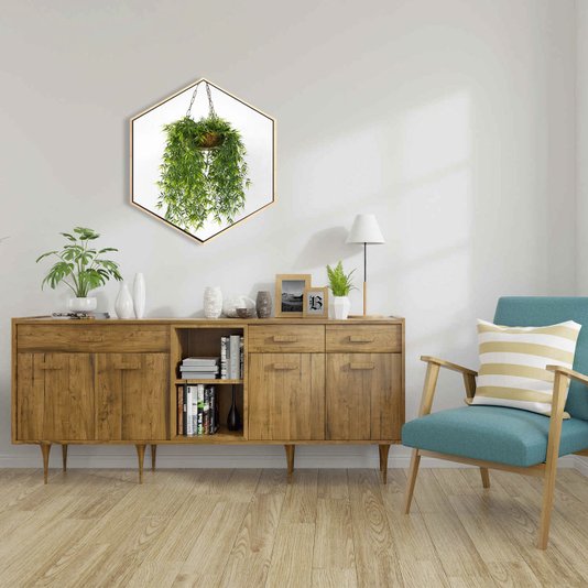 Quadro em Tela Hexagonal Vasinho de Planta Verde Decorativo