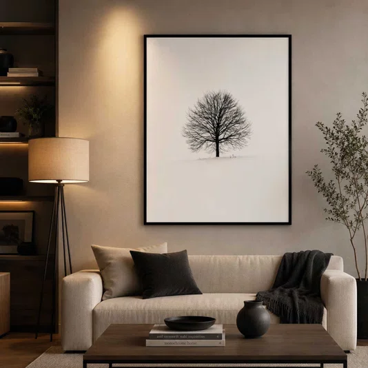 Quadro Escandinavo Natureza Inverno Árvore 80x100 cm