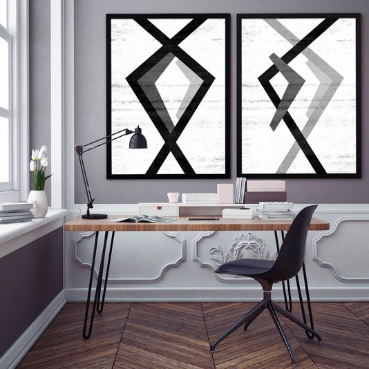 Quadro Escandinavo Preto e Branco Abstrato Geométrico - Escolha o Tamanho