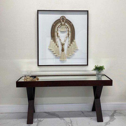 Quadro Escultura Cocar Indígena Arte em Fios Tons Neutros 90x100 cm