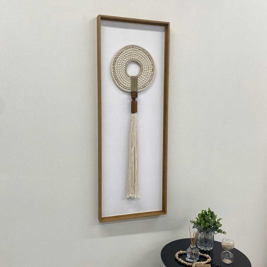 Quadro Escultura Decorativa Arte a Mão em Corda Traçada e Madeira 40x120 cm