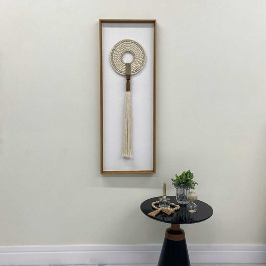 Quadro Escultura Decorativa Arte a Mão em Corda Traçada e Madeira 40x120 cm