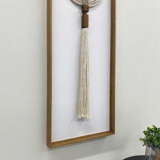 Quadro Escultura Decorativa Arte a Mão em Corda Traçada e Madeira 40x120 cm