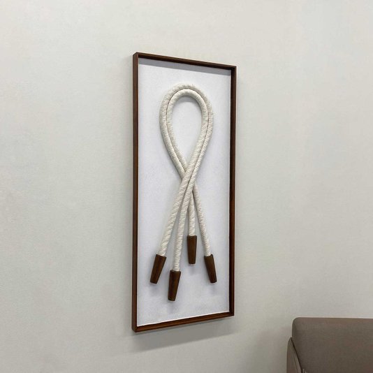 Quadro Escultura Decorativa em Barbante e Madeira: Arte a Mão 40x100 cm