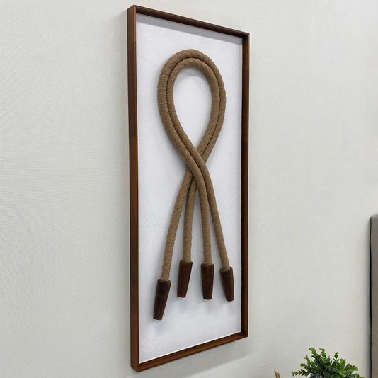 Quadro Escultura Decorativa em Barbante e Madeira: Essência Artesanal 40x100 cm