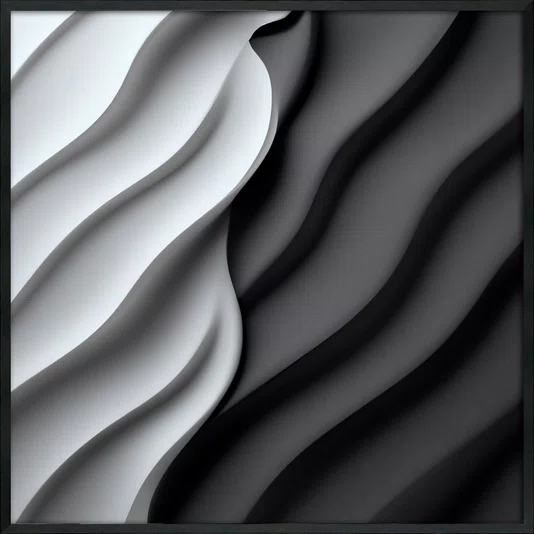 Quadro Estilo Relevo 3D em Ondas Fluidas Abstrato Moderno com Moldura e Vidro