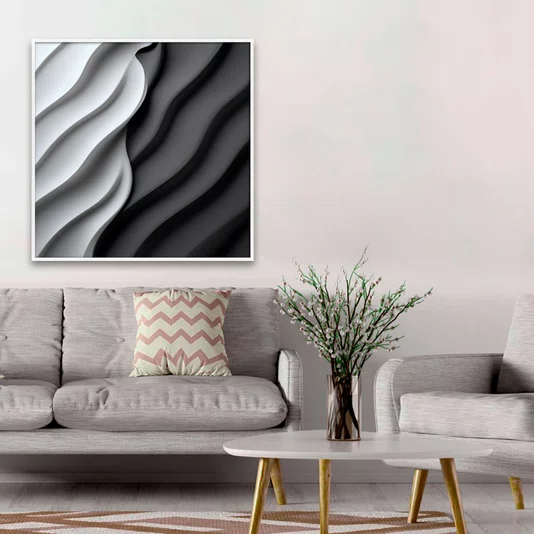 Quadro Estilo Relevo 3D em Ondas Fluidas Abstrato Moderno com Moldura e Vidro